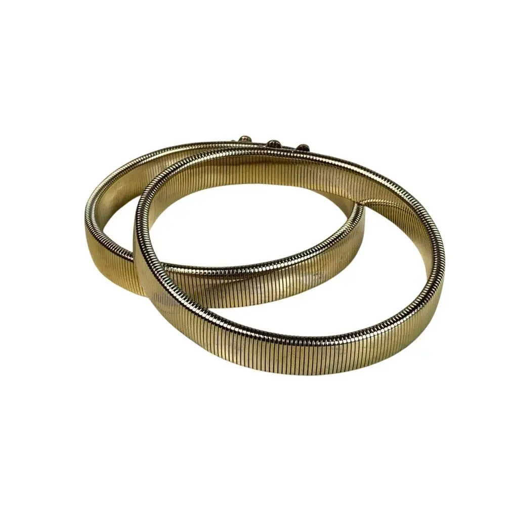Gold Tone Stretch Coil Bracelet Set with Butterfly Motif